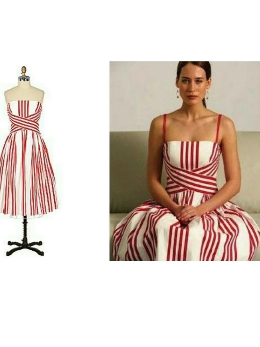 Anthropologie Odille Red Multi-Color Striped Regatta Dress Size 10